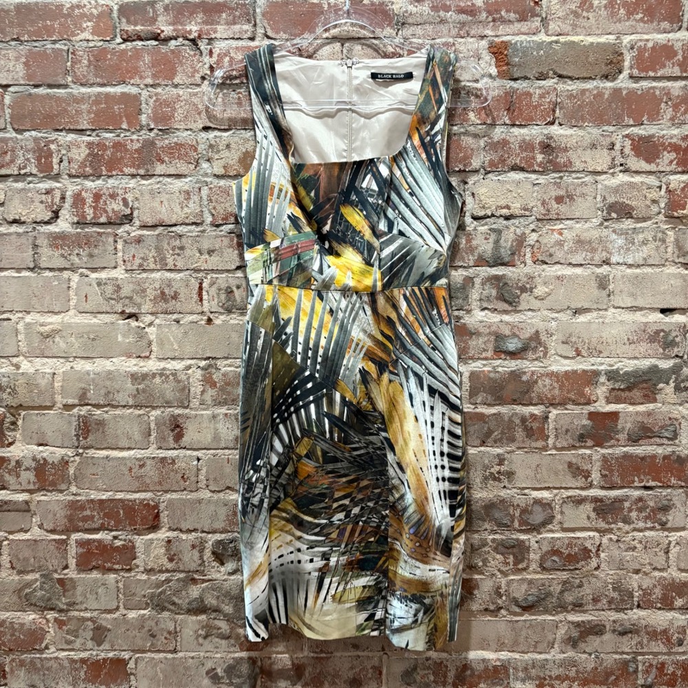 Black Halo Tropical Palm Print Sheath‎ Dress Size 4